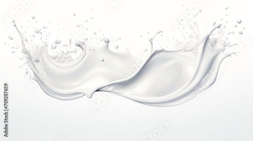 White milk wave splash with splatters and drops isolated in transparent background. photo