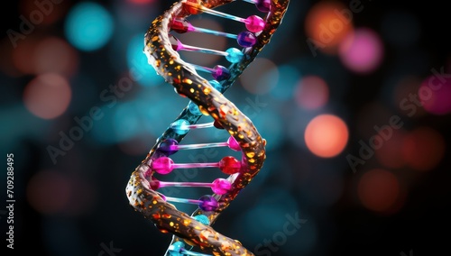 DNA molecule on black background with bokeh