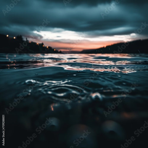 a water with a sunset in the background