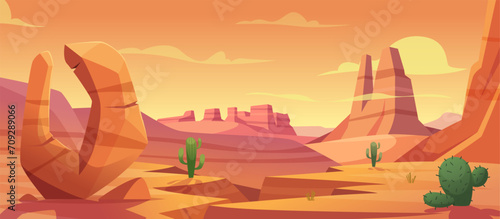 Dessert landscape. Cartoon wild background with desert cliffs exact vector sahara landscape