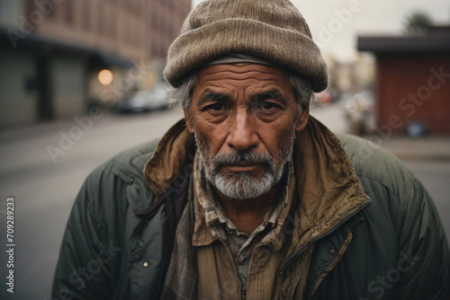 homeless man sitting on the street