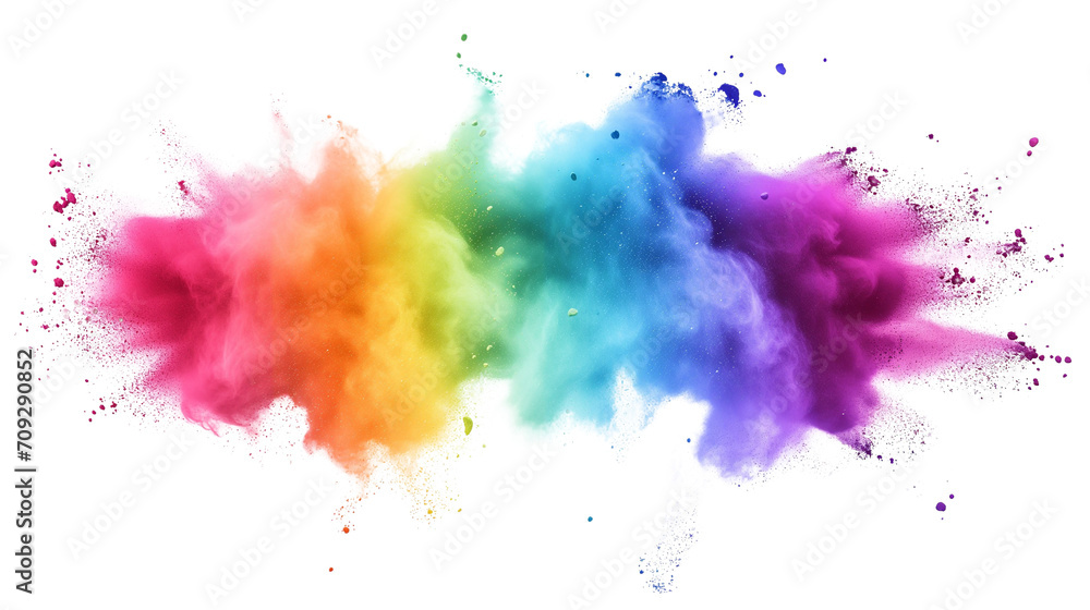 Rainbow Holi Paint Splash Explosion on Transparent Background