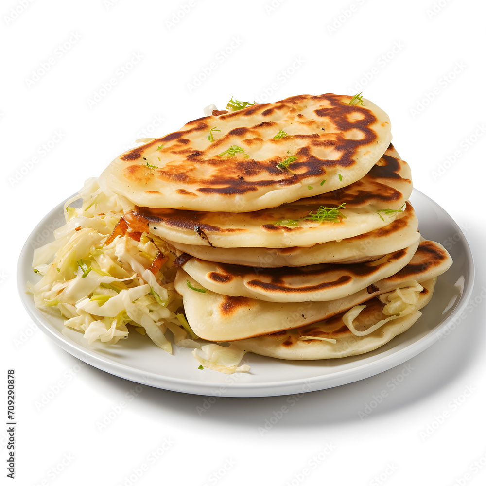 Pupusas with cabbage on a white background. A savory culinary treat from El Salvador. Pupusas with cabbage on a white background. A savory culinary treat from El Salvador.