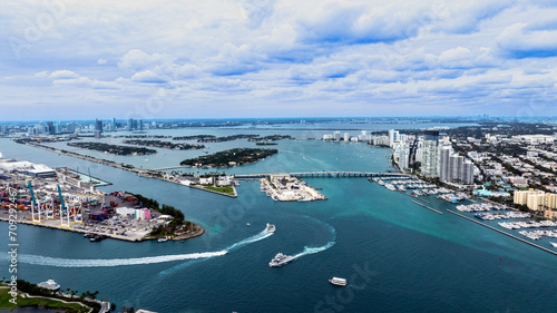 Drone view of of the intercoastal of the city of Miami