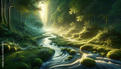 river flowing in the forest in the morning