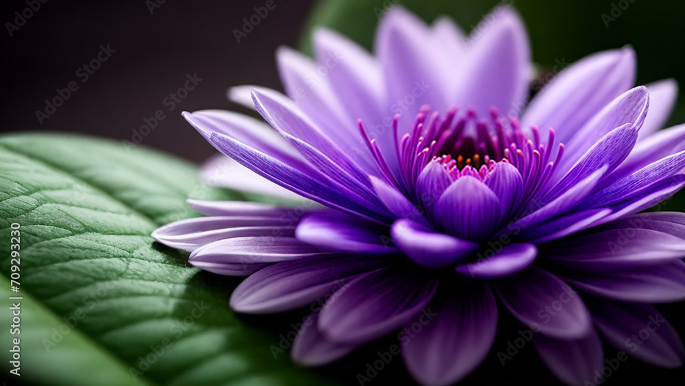 Purple flower with green leaf. Purple flower with green leaf.