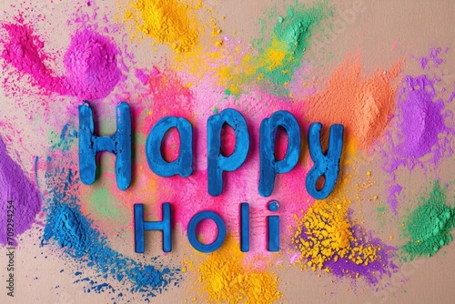 Multicolored Happy Holi text for festival celebration photo