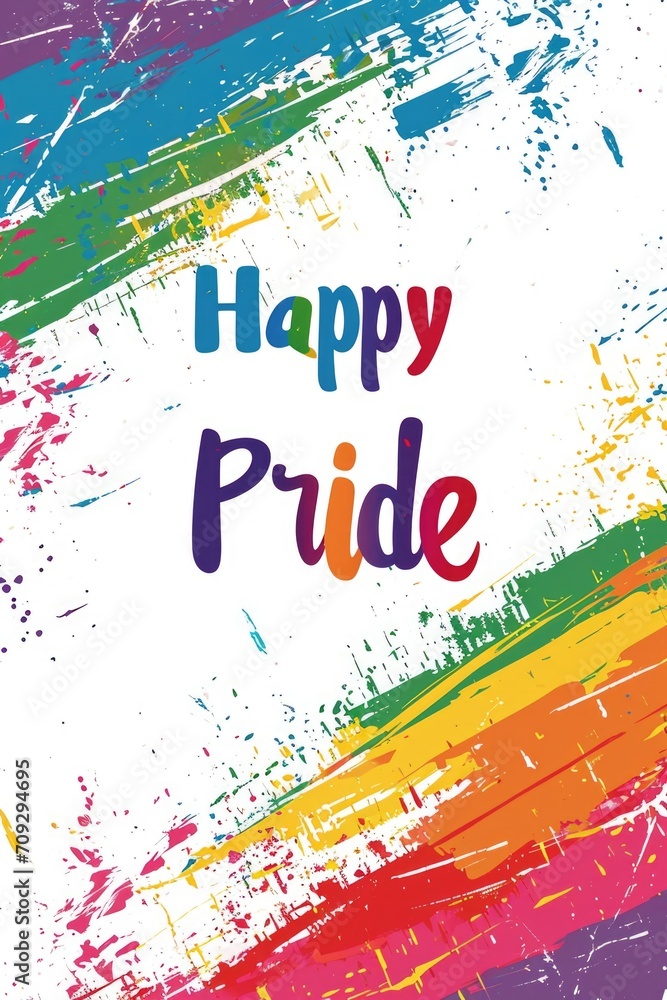 Conceptual poster with Happy Pride lettering in LGBT colors