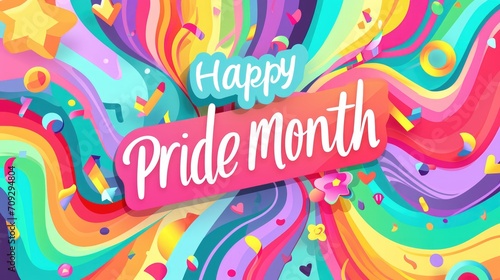 LGBT pride month banner in rainbow colors with  Happy Pride Month  text. Symbol of support for Pride Month 2024