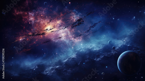 Milky way galaxy planet dark background Ai generative © Serega