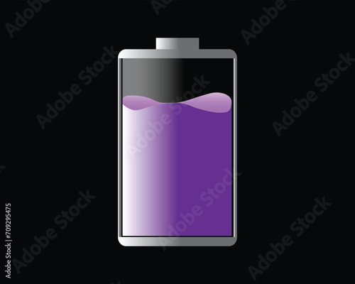 vector design, an illustration of a battery symbol in the form of a box with a slightly protruding top that is half charged with a purple part on a black background