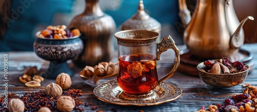 Ramadan food: Blend dried fruits and nuts with Arabic tea. photo