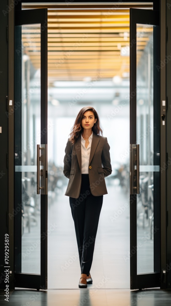 Woman business leader portrait in office background. Happy International Woman’s Day concept. Caucasian successful confident professional businesswoman in suit. Copy space. Woman business leader portrait in office background. Happy International Woman’s Day concept. Caucasian successful confident professional businesswoman in suit. Copy space.