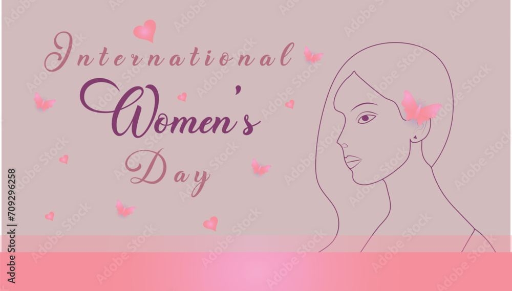 Vector international women's day, happy women's day march 8 text with woman or women's day poster, banner design.