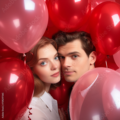 Young couple, Valentine's Day, Balloons, Love