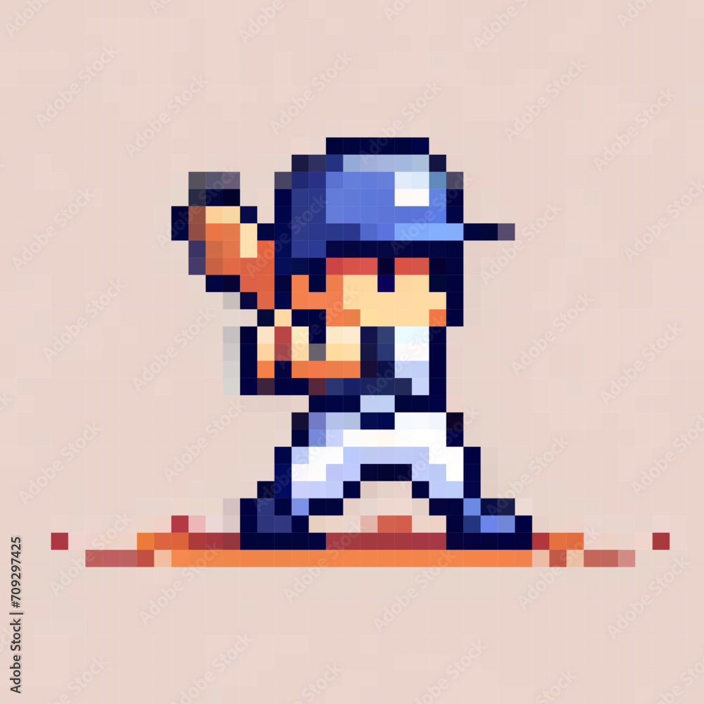 Sport series - Baseball player, ready to hit, pixel art style, EDITABLE vector illustration Sport series - Baseball player, ready to hit, pixel art style, EDITABLE vector illustration