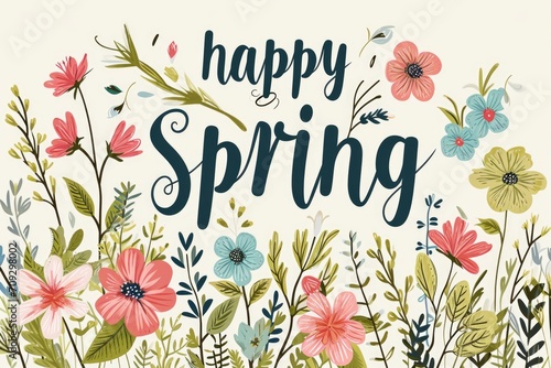 Greeting card "Happy Spring" with flowers