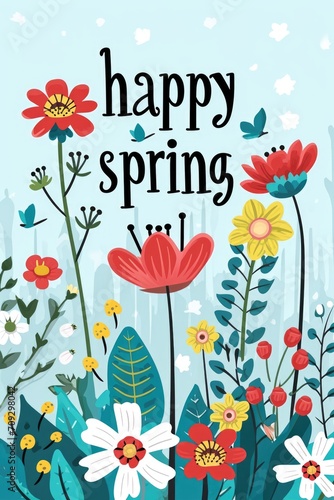 Wallpaper Mural Lettering Happy spring with decorative flower elements Torontodigital.ca