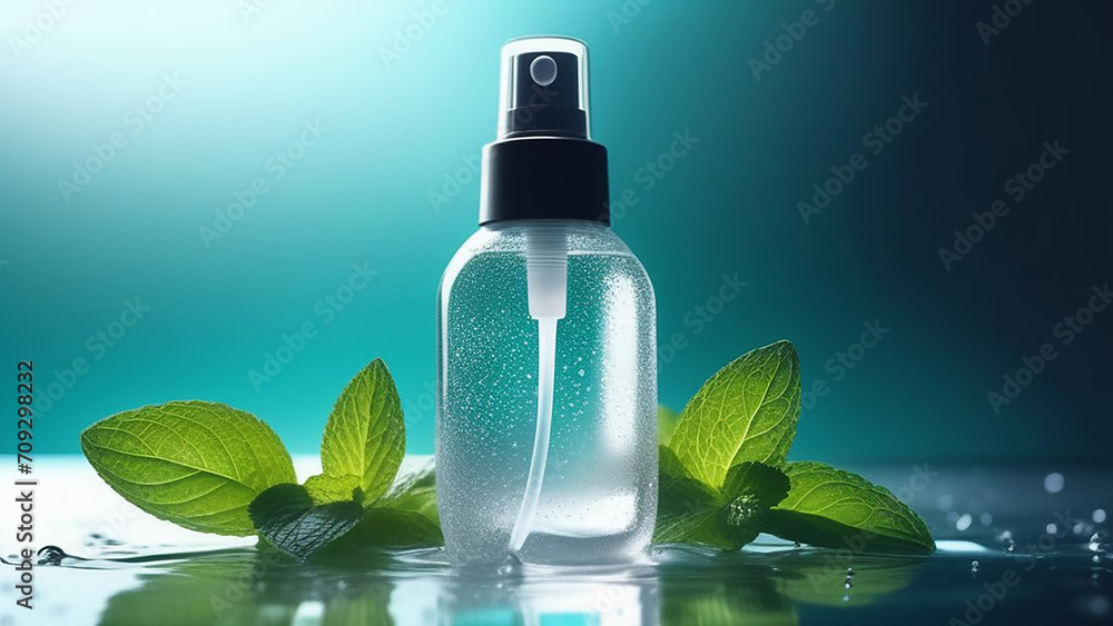 Refreshing spray with mint aroma, splash of water. Antiseptic Refreshing spray with mint aroma, splash of water. Antiseptic