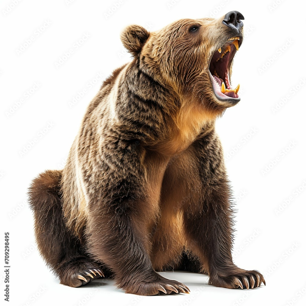 Obraz premium Majestic Bear Roaring Isolated on White. Generative ai