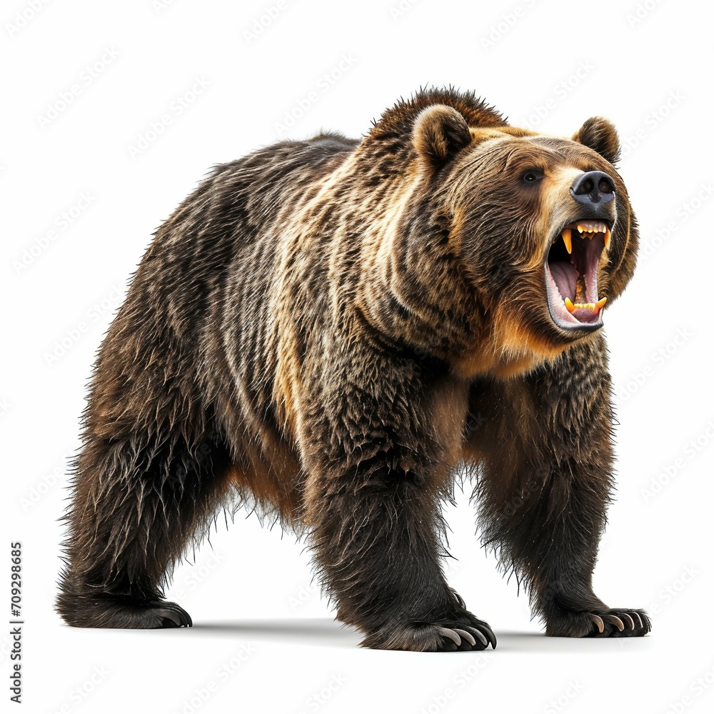 Fototapeta premium Majestic Bear Roaring Isolated on White. Generative ai