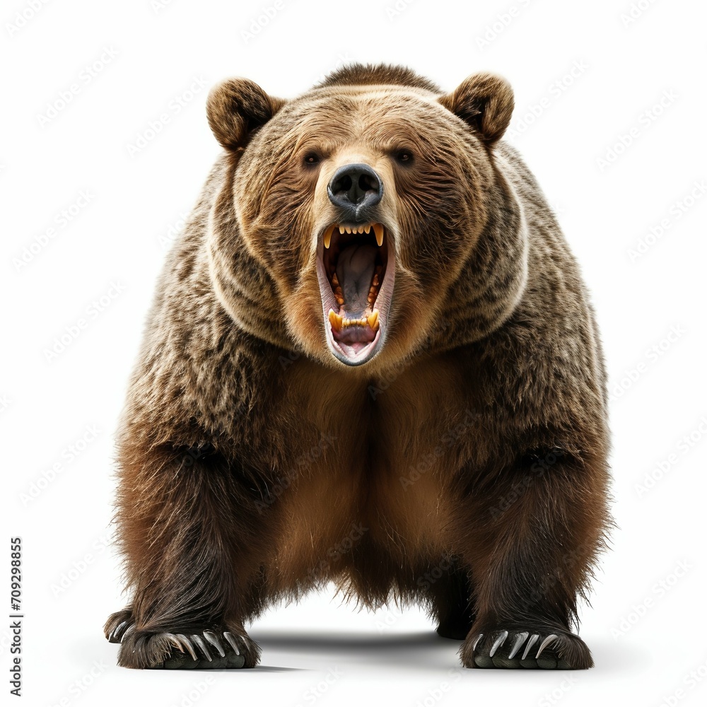 Obraz premium Majestic Bear Roaring Isolated on White. Generative ai