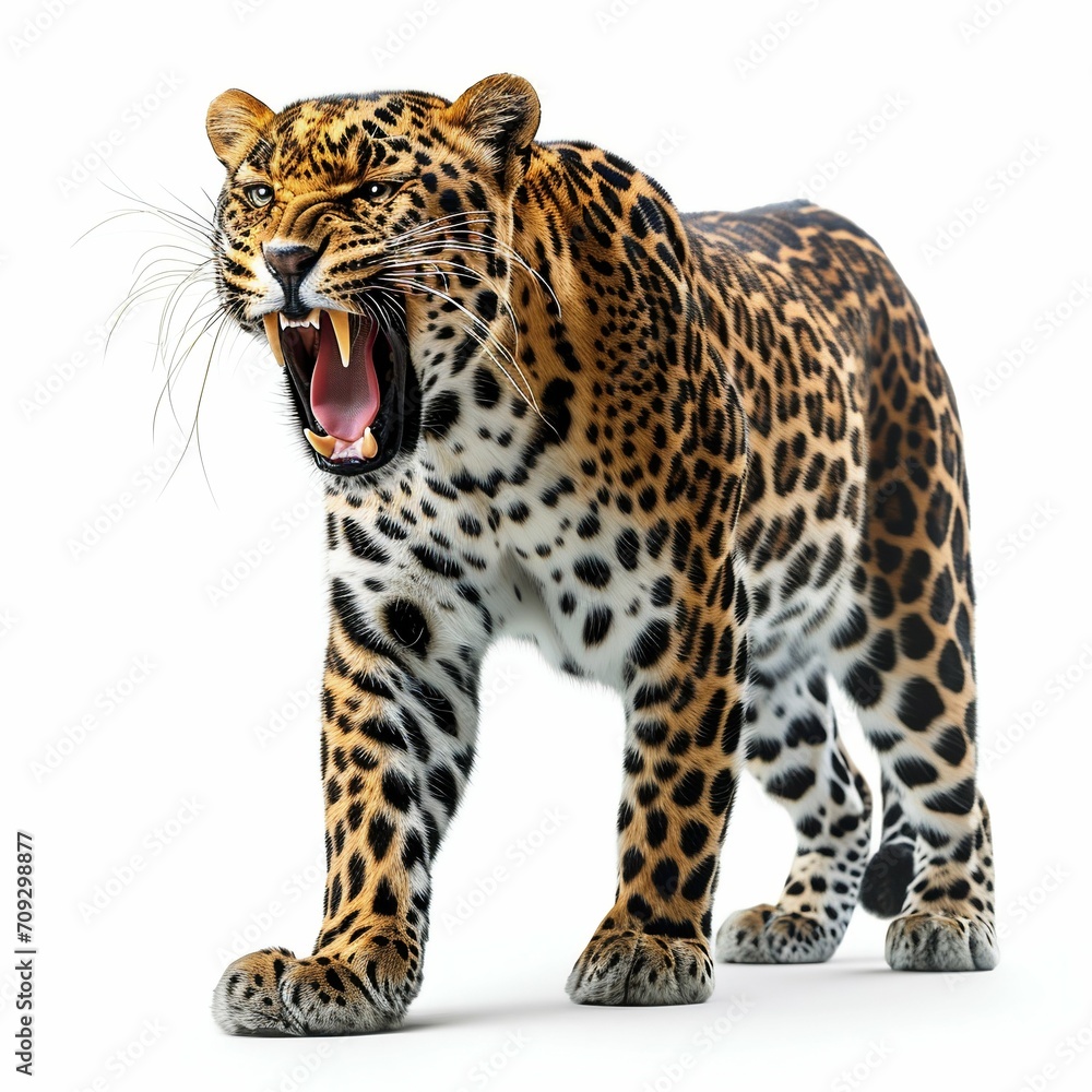 Leopard Roaring Isolated on White Background. Generative ai Leopard Roaring Isolated on White Background. Generative ai