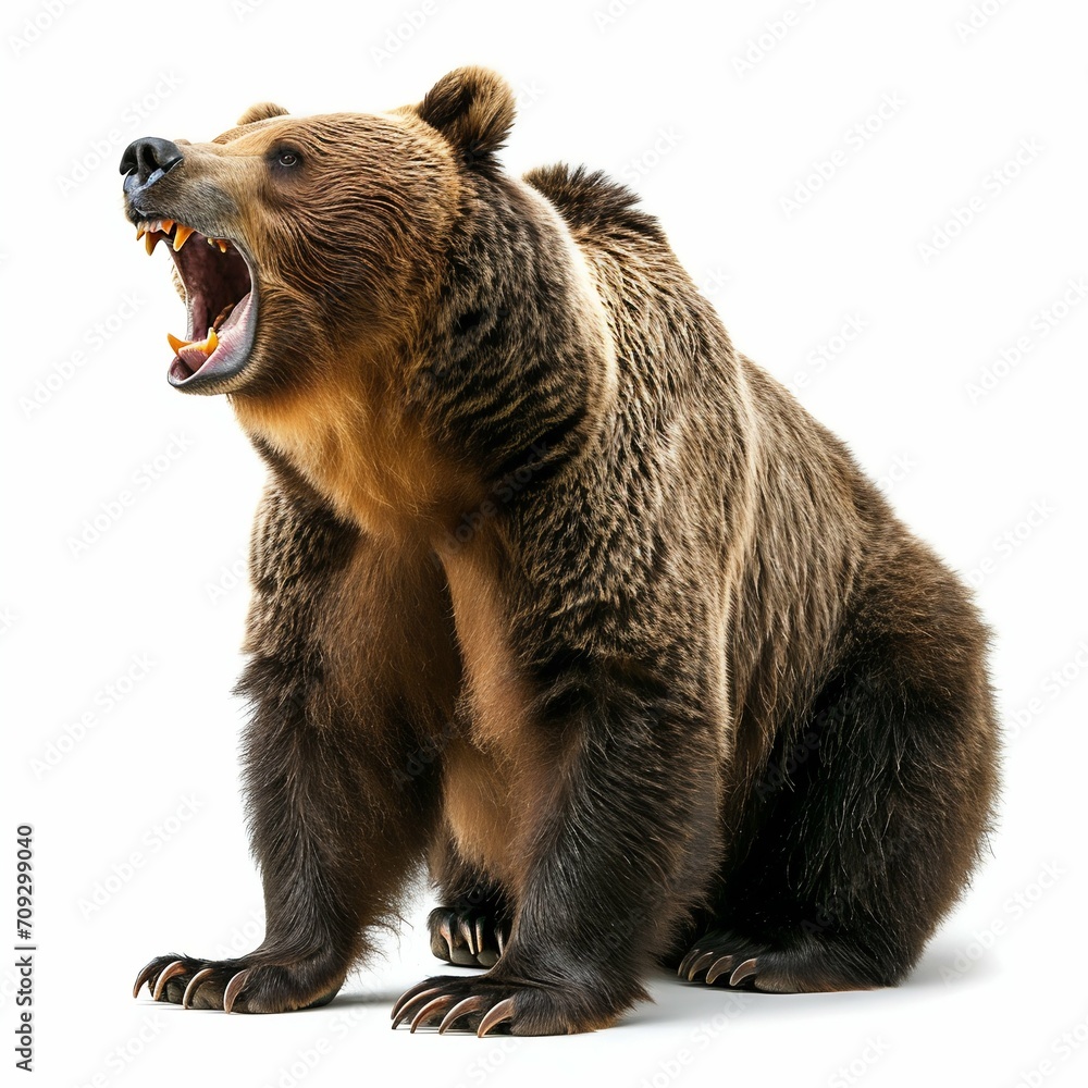 Fototapeta premium Majestic Bear Roaring Isolated on White. Generative ai