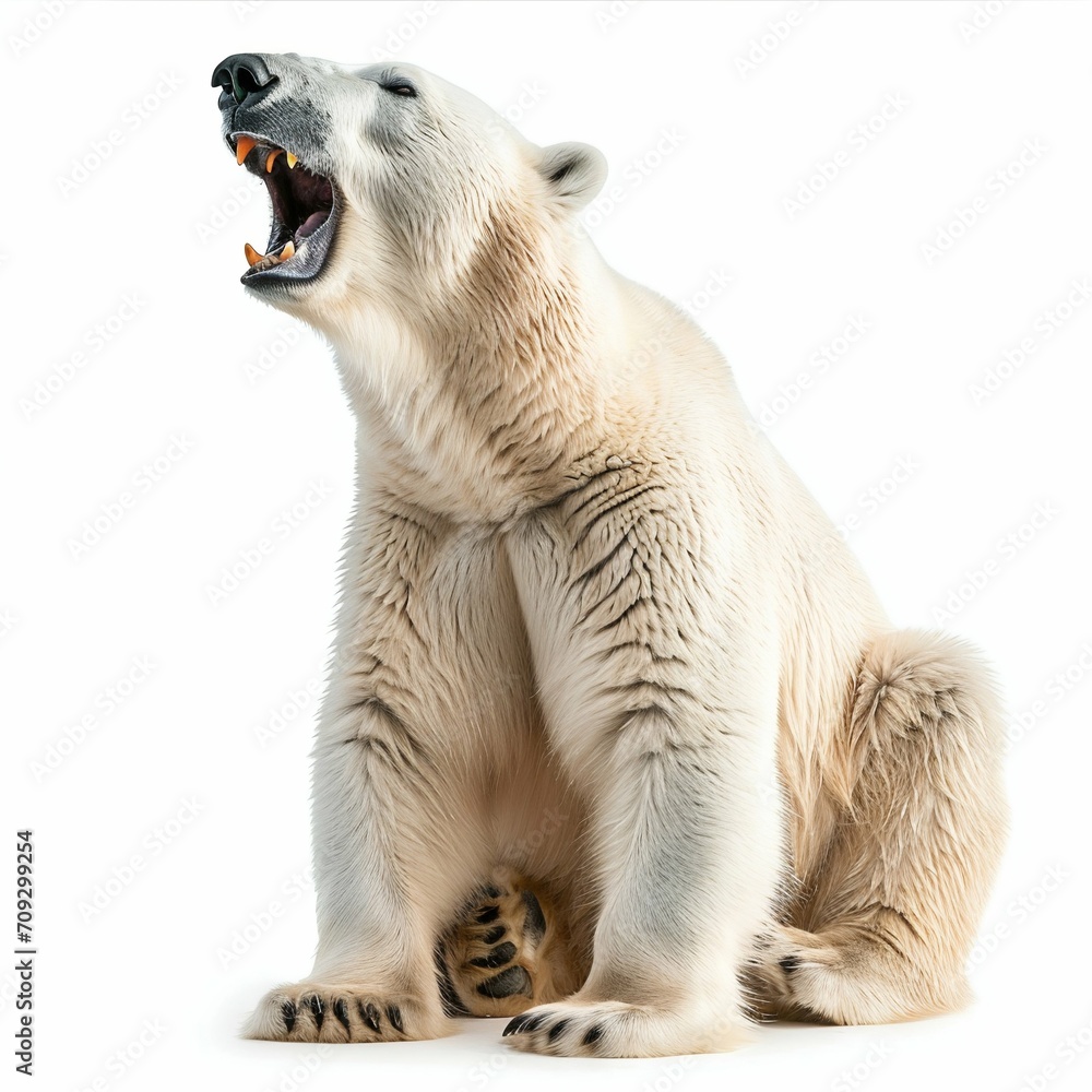 Fototapeta premium Polar Bear Roaring Isolated on White Background. Generative ai