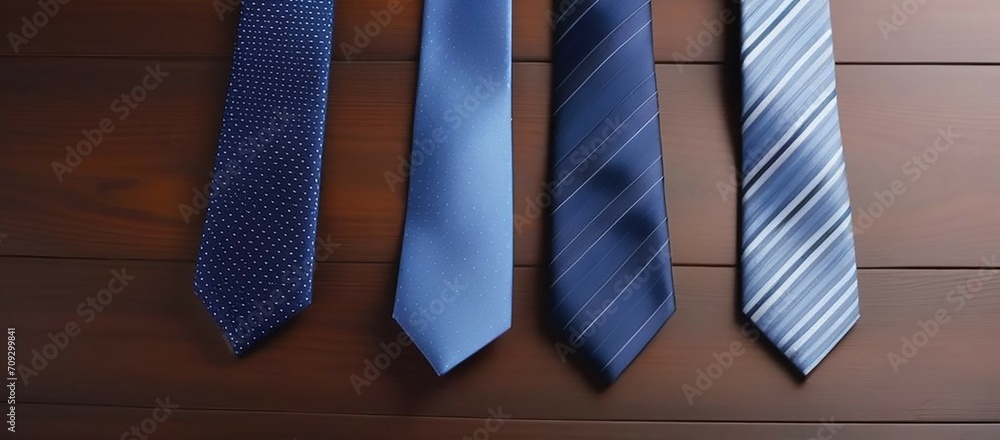 Men's ties lie on a wooden table. Men's ties lie on a wooden table.