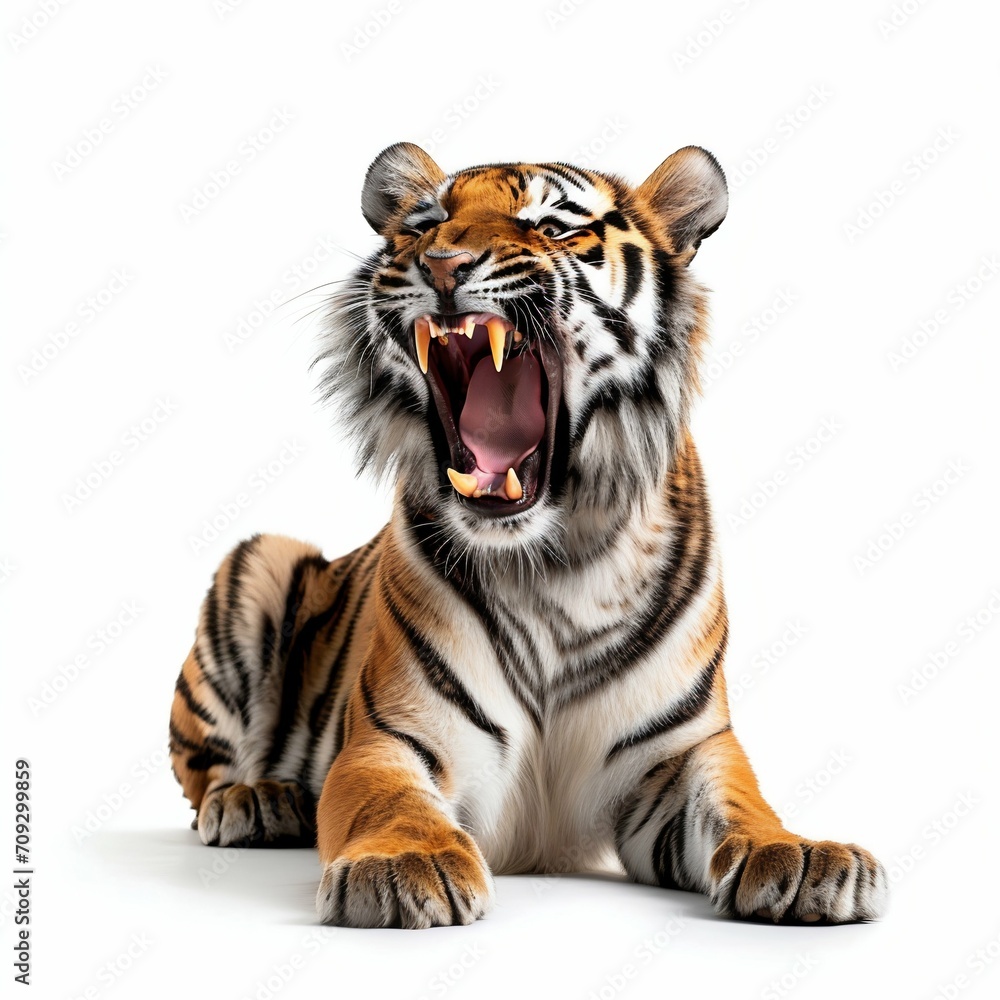 Obraz premium Fierce Bengal Tiger Roaring. Generative ai