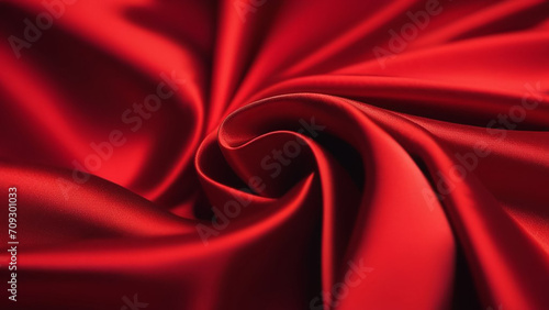 Red fabric draped swatch. Textile background.