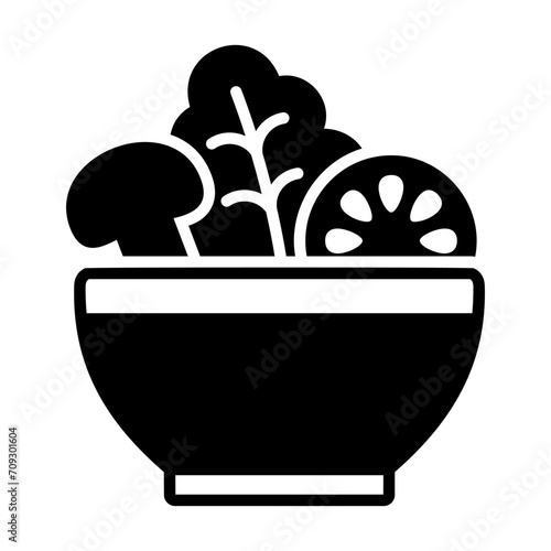 Salad bowl with lettuce, tomato, mushrooms icon