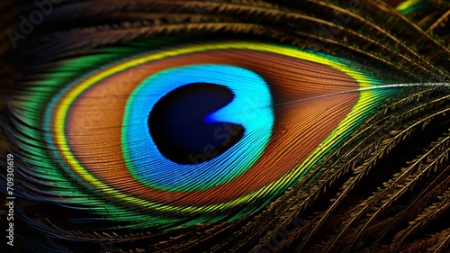 A close-up shot of a vibrant peacock feather showcasing its intricate patterns and colors -Generative Ai