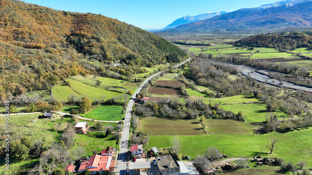 Aerial drone photo of beautiful landscape area near Karpenisi and fmaous mountains of Tymfristos and Velouhi, Evrytania, central Greece Aerial drone photo of beautiful landscape area near Karpenisi and fmaous mountains of Tymfristos and Velouhi, Evrytania, central Greece