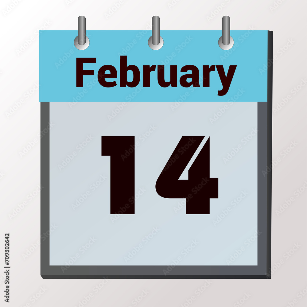 Wooden calendar show of February 14 with red heart Wooden calendar show of February 14 with red heart