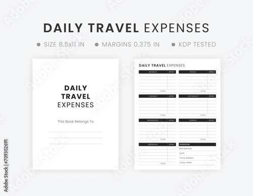 Printable Daily Travel Expenses Template, Vacation Expense Tracker List Letter Size kdp