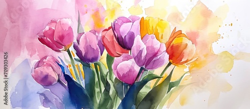 Discounts on spring drawing course with tulip bouquet and watercolor flowers using authentic clay jar brush set.