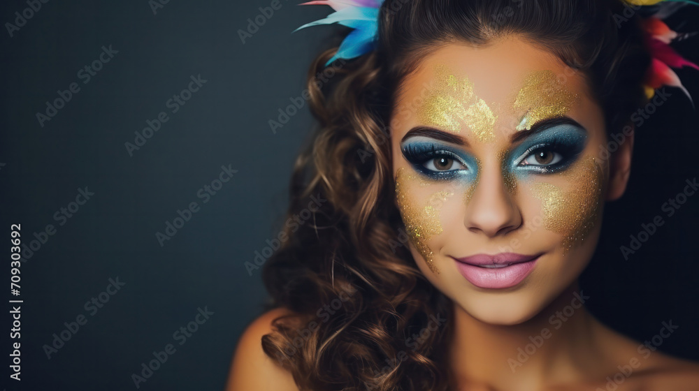 woman portrait with party make up, copy space woman portrait with party make up, copy space