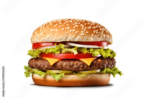 Big hamburger on white background.
