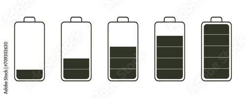 Illustration of the phases of the charger. Set of simple flat icons. Black and white style.