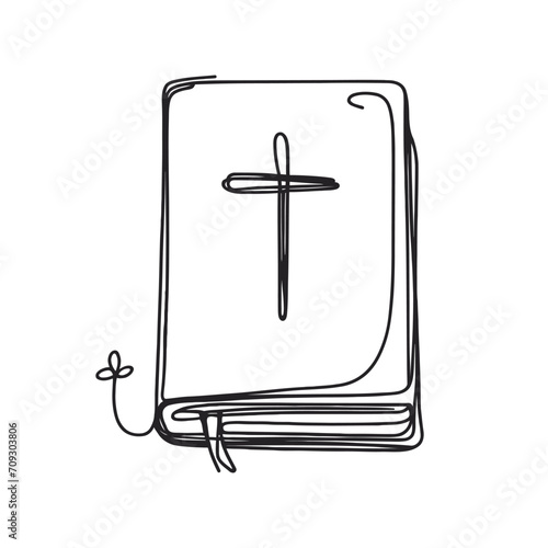 Continuous line drawing of the Bible, Christianity. Vector illustration. minimalistic one line illustration.