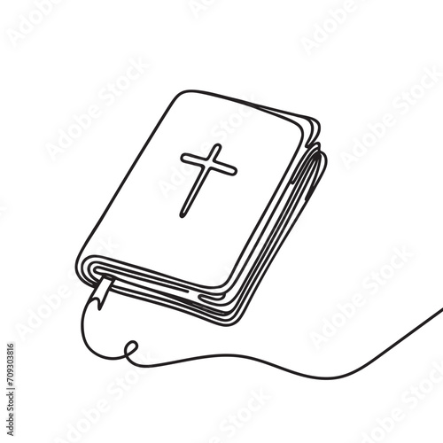 Continuous line drawing of the Bible, Christianity. Vector illustration. minimalistic one line illustration.