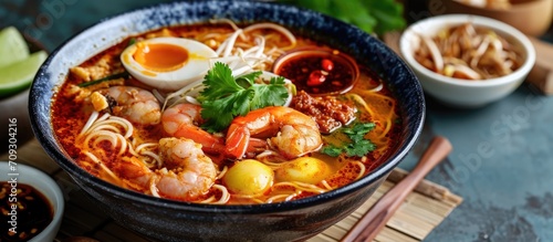 Spicy noodle soup from Malaysia's culture.