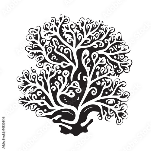 Coral in cartoon, doodle style. Isolated 2d vector illustration in logo, icon, sketch style, Eps 10, black and white. AI Generative