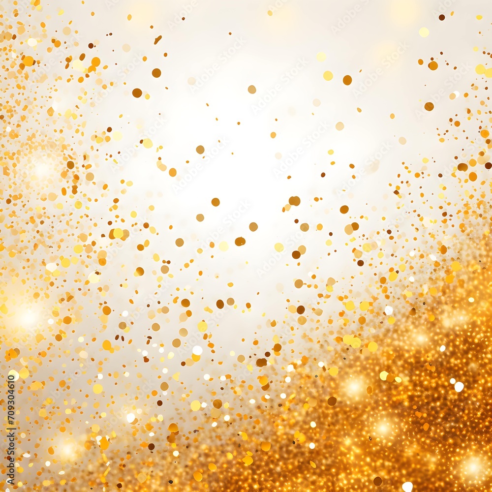 golden christmas particles and sprinkles christmas and new year. sparkling gold lights. white background