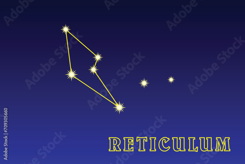 Constellation Reticulum. Illustration of the constellation Setka. Constellation of the southern hemisphere of the sky. It occupies an area of ​ ​ 113.9 square degrees in the sky, contains 22 stars