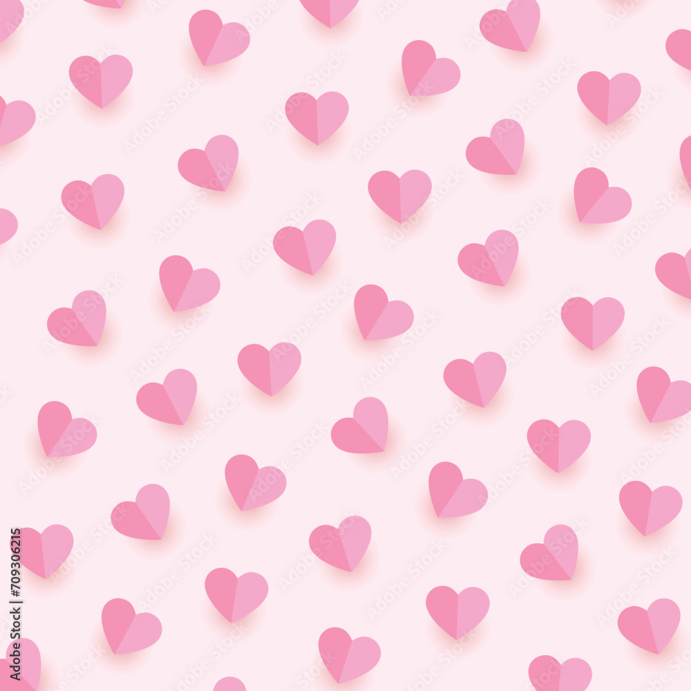 Seamless pattern with light pink paper hearts