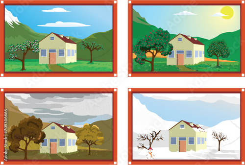 drawing showing four seasons together