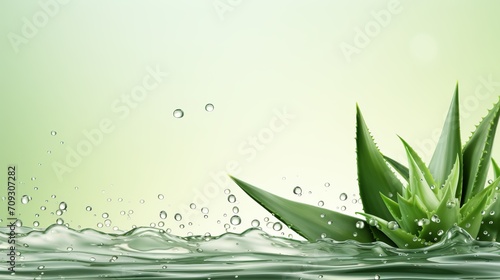 Aloe vera in water with splashes, skin care concept, cosmetics ingredients, copy space.